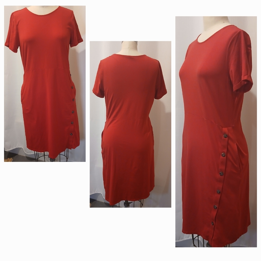 J. Jill Red Button-Detail Dress Small